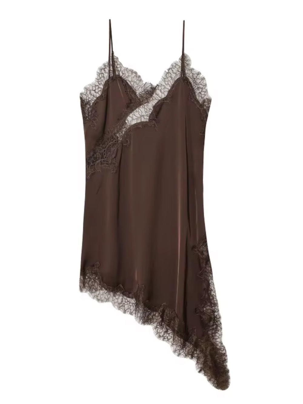 NWT - Lace Silk Slip Dress Brown - Mini Dress - Y2K-Bohemian Zara Like - Small - Picture 5 of 8